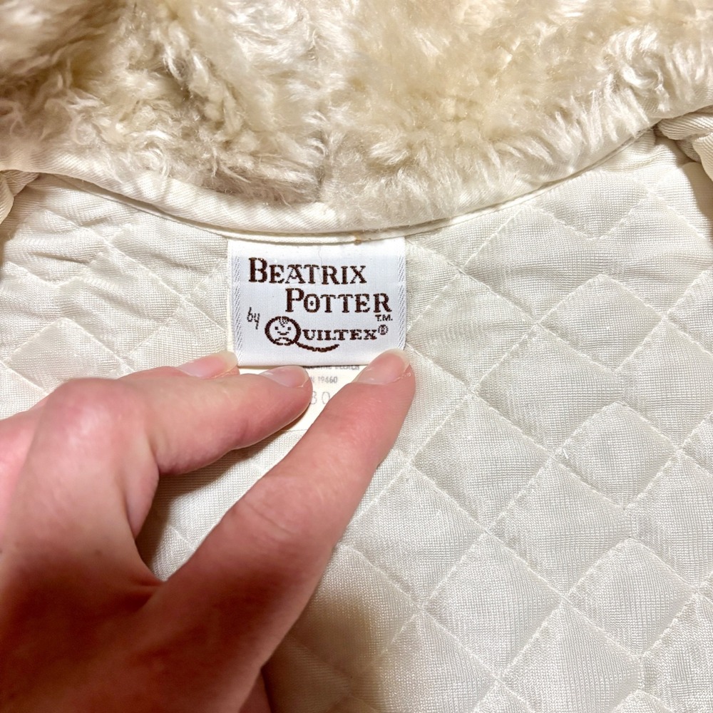 VTG Beatrix Potter Baby Bunting Snowsuit Peter Rabbit Embroidery Fur Hand Covers - Picture 9 of 13